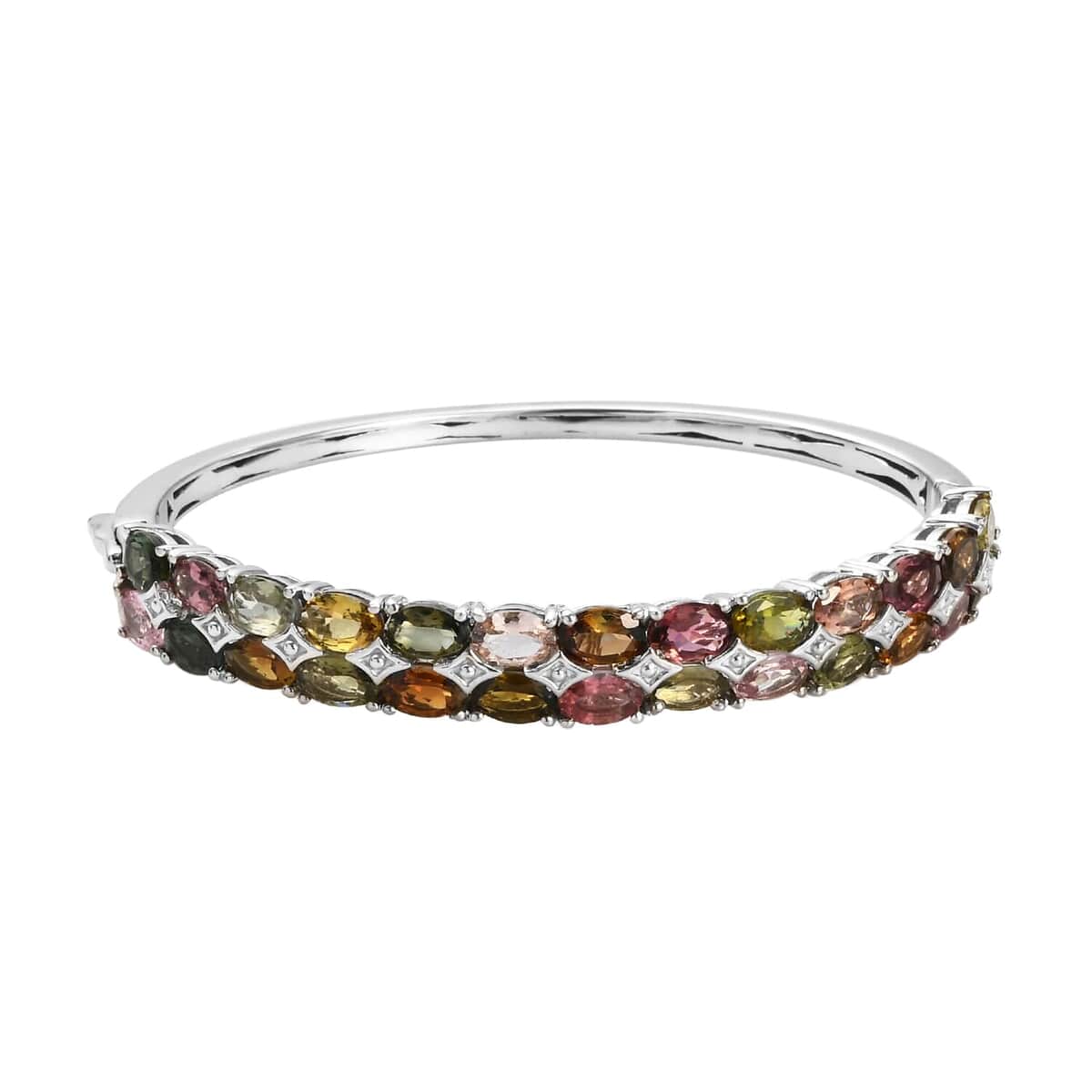 Multi-Tourmaline Bangle Bracelet in Platinum Over Sterling Silver (6.50 In) 15.65 Grams 10.00 ctw image number 0