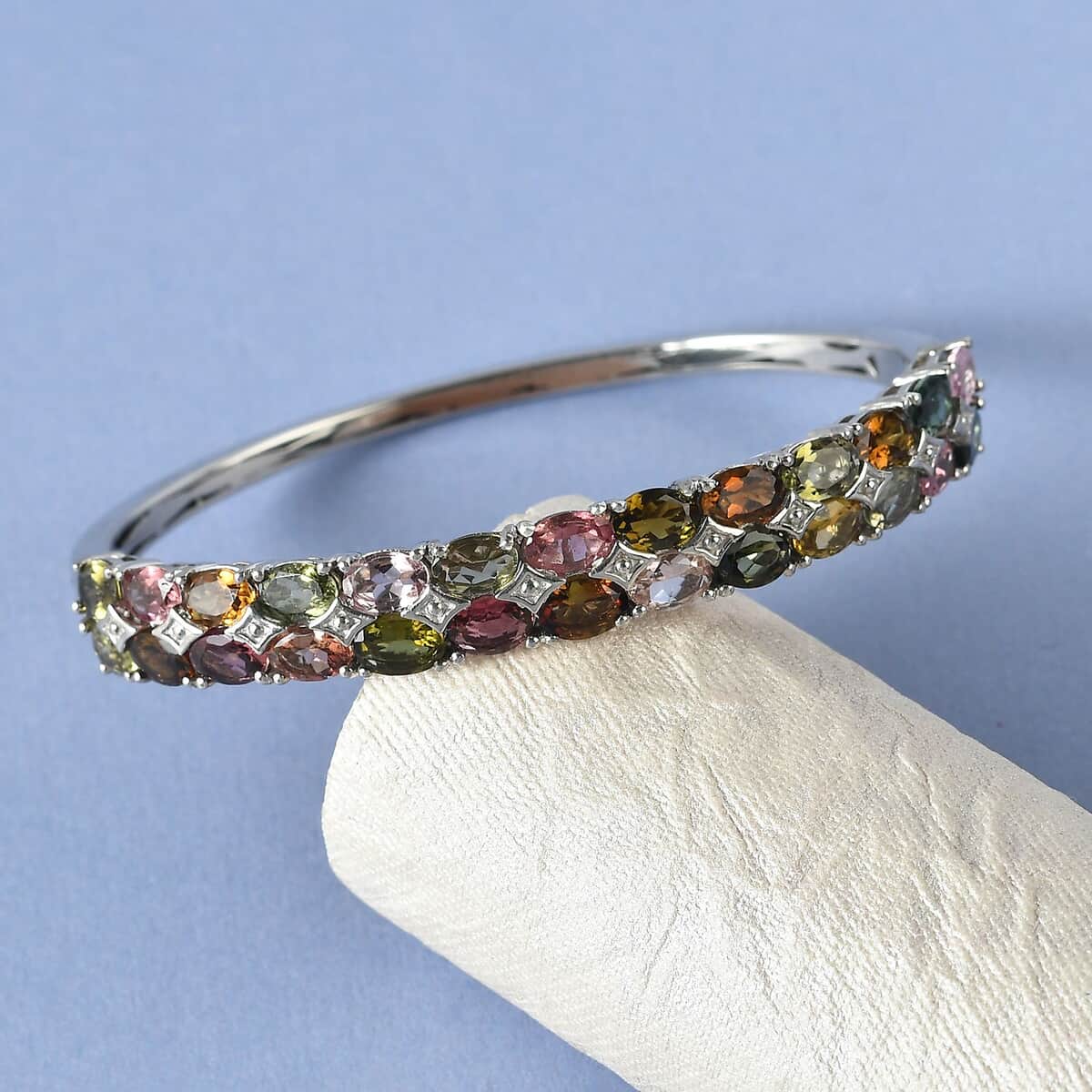 Multi-Tourmaline Bangle Bracelet in Platinum Over Sterling Silver (6.50 In) 15.65 Grams 10.00 ctw image number 1