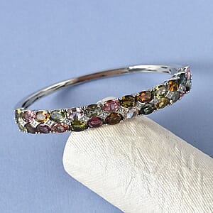 D'Joy Multi-Tourmaline Bangle Bracelet in Platinum Over Sterling Silver (6.50 In) 10.00 ctw