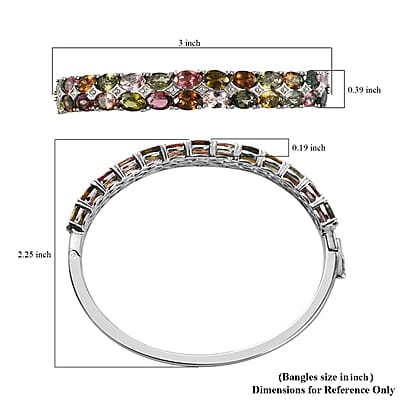 D'Joy Multi-Tourmaline Bangle Bracelet in Platinum Over Sterling Silver (6.50 In) 10.00 ctw