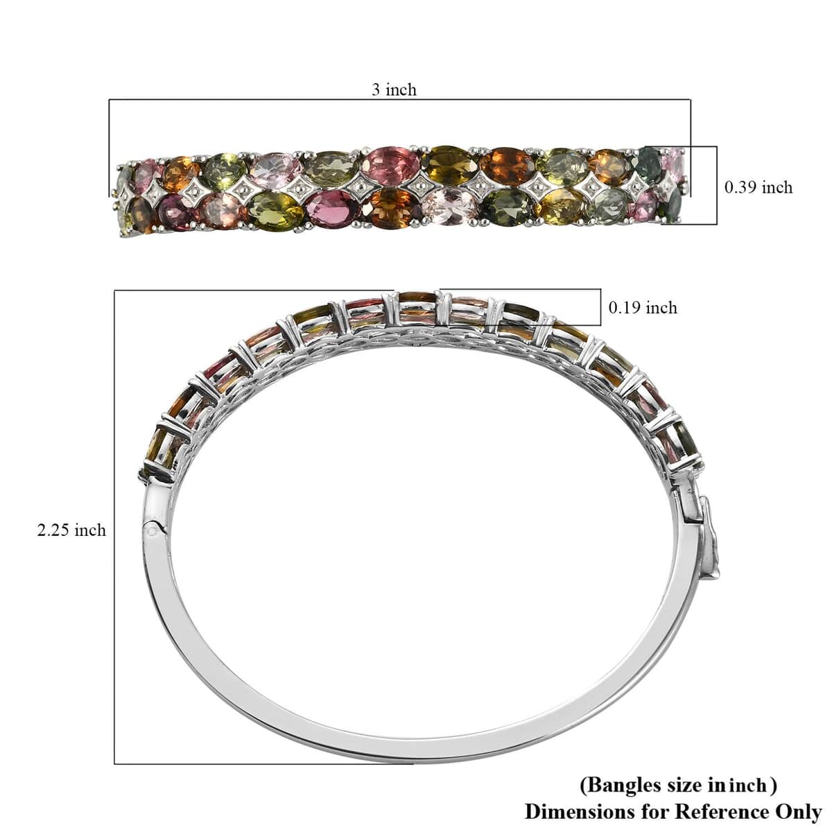 Multi-Tourmaline Bangle Bracelet in Platinum Over Sterling Silver (6.50 In) 15.65 Grams 10.00 ctw image number 6