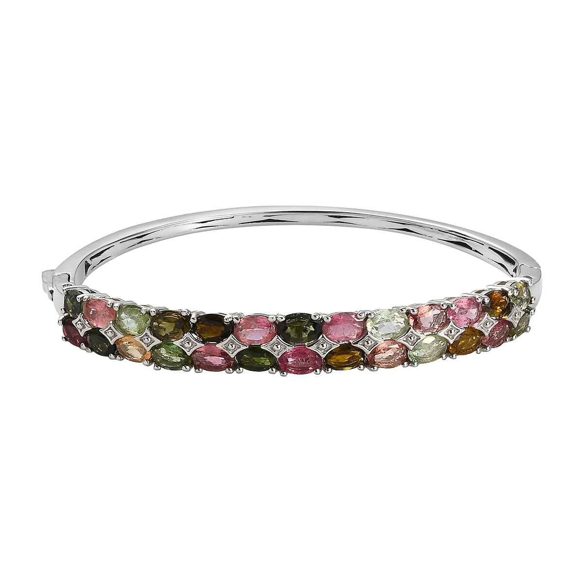 Multi-Tourmaline Bangle Bracelet in Platinum Over Sterling Silver (7.25 In) 10.00 ctw image number 0