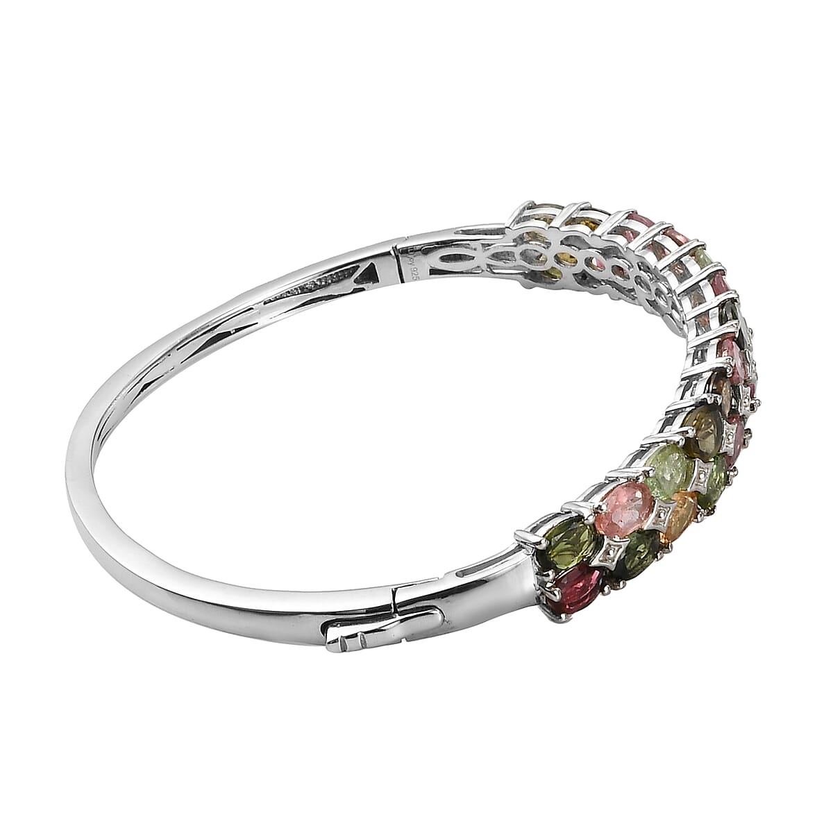 Multi-Tourmaline Bangle Bracelet in Platinum Over Sterling Silver (7.25 In) 10.00 ctw image number 3