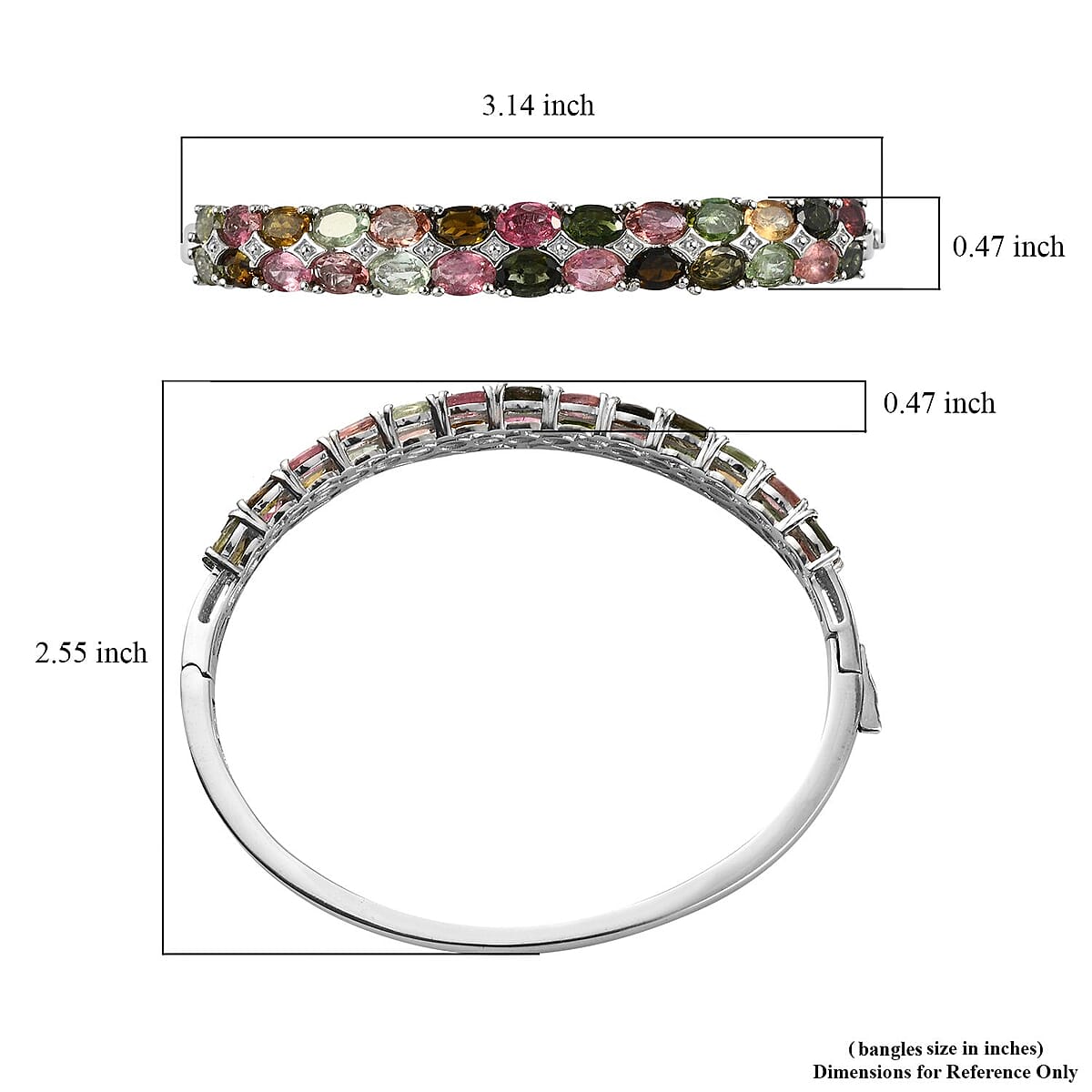 Multi-Tourmaline Bangle Bracelet in Platinum Over Sterling Silver (7.25 In) 10.00 ctw image number 5