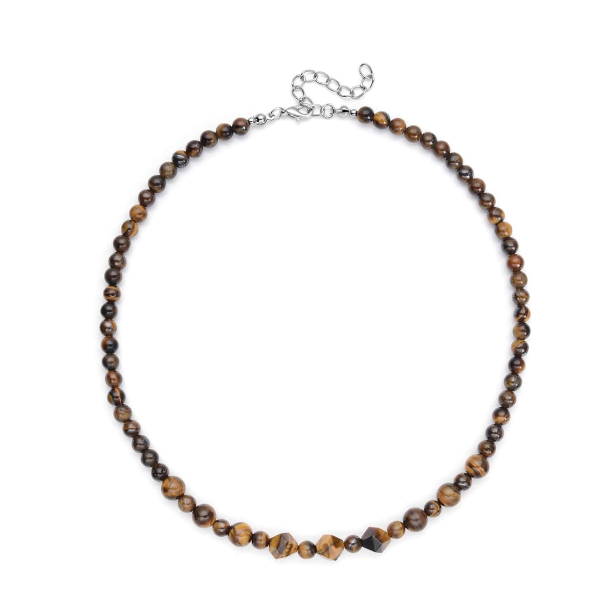 Yellow Tiger's Eye Beaded Necklace 18-20 Inches in Silvertone 138.50 ctw image number 0