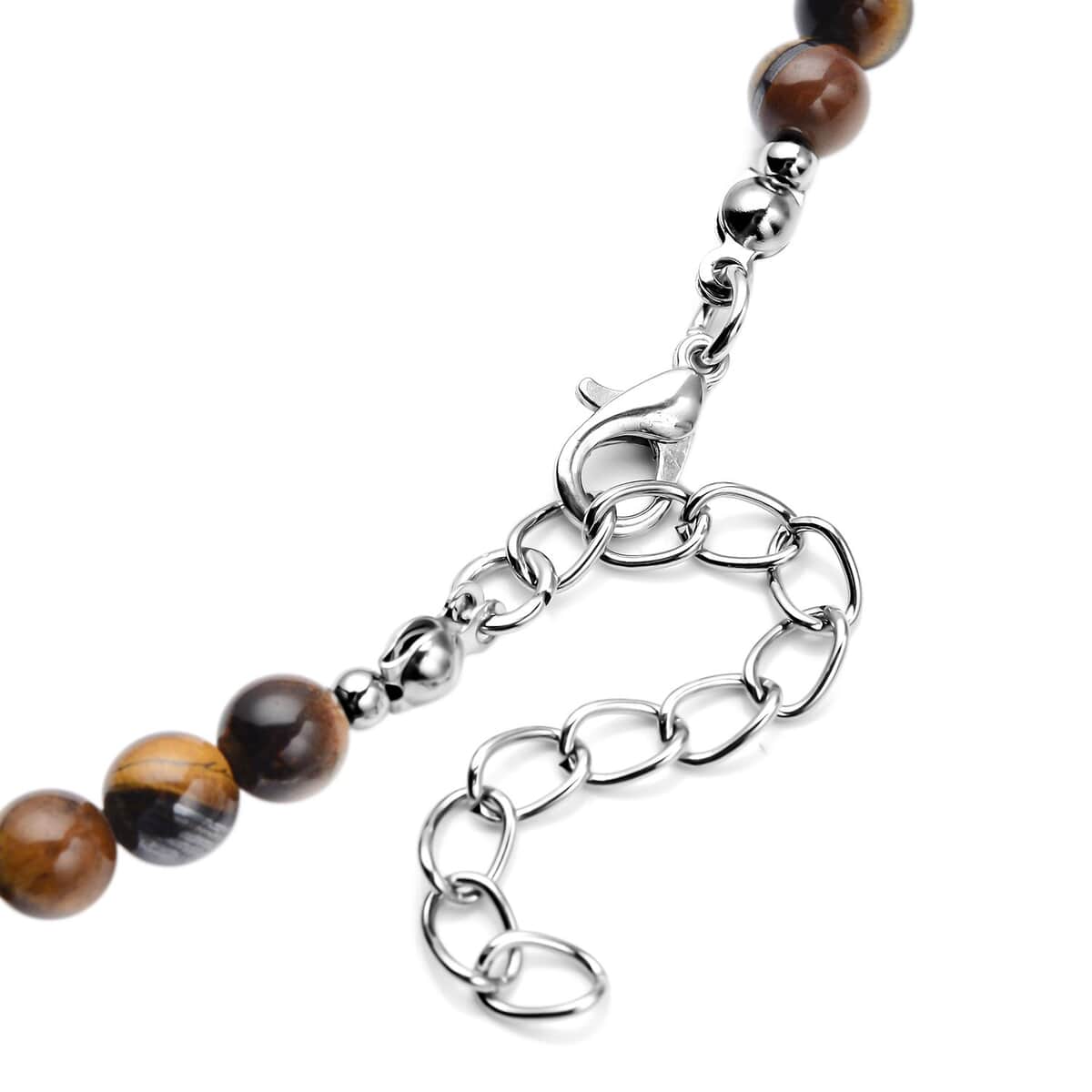 Yellow Tiger's Eye Beaded Necklace 18-20 Inches in Silvertone 138.50 ctw image number 4