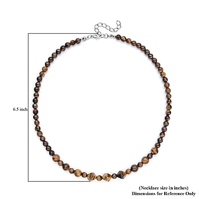 Yellow Tiger's Eye Beaded Necklace 18-20 Inches in Silvertone 138.50 ctw