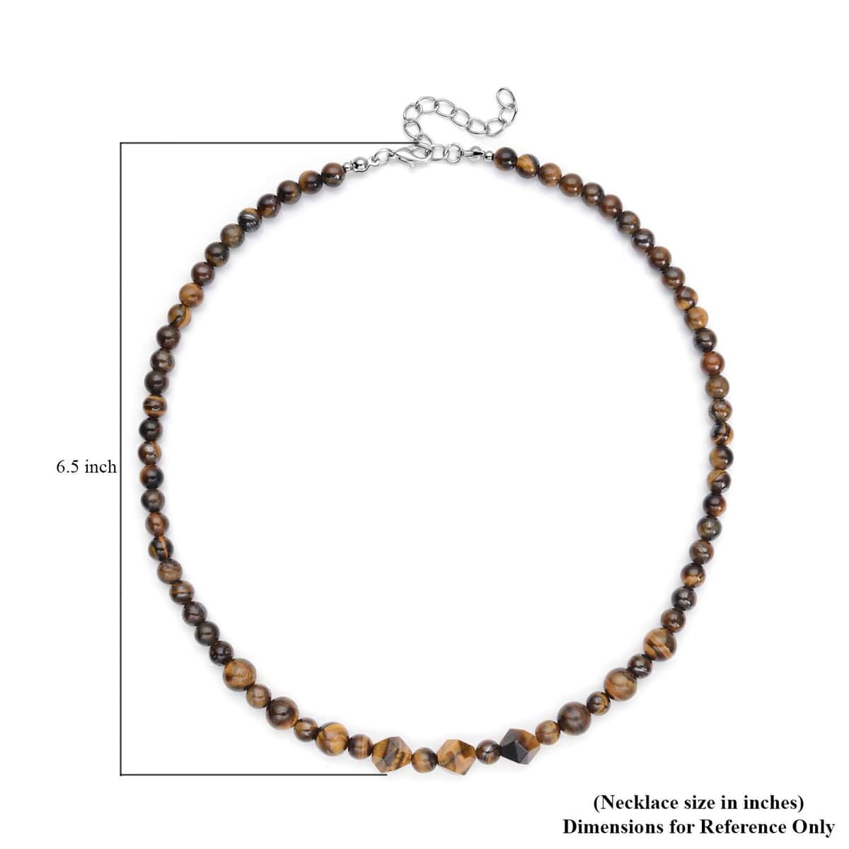 Yellow Tiger's Eye Beaded Necklace 18-20 Inches in Silvertone 138.50 ctw image number 5
