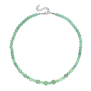 Green Aventurine Beaded Necklace 18-20 Inches in Silvertone 138.50 ctw