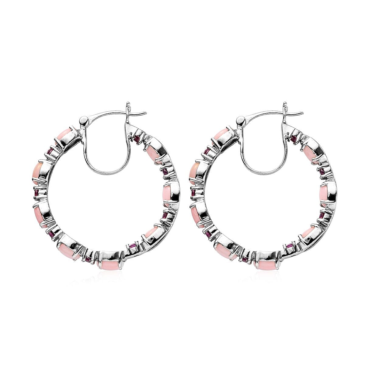 Peruvian Pink Opal and Orissa Rhodolite Garnet Inside Out Hoop Earrings in Platinum Over Sterling Silver 7.75 ctw
