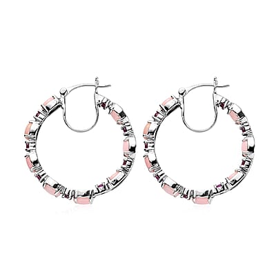 Peruvian Pink Opal and Orissa Rhodolite Garnet Inside Out Hoop Earrings in Platinum Over Sterling Silver 7.75 ctw