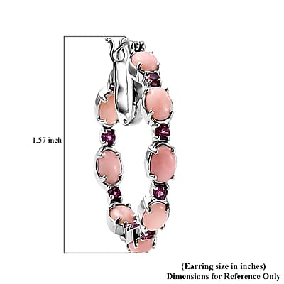 Peruvian Pink Opal and Orissa Rhodolite Garnet Inside Out Hoop Earrings in Platinum Over Sterling Silver 7.75 ctw