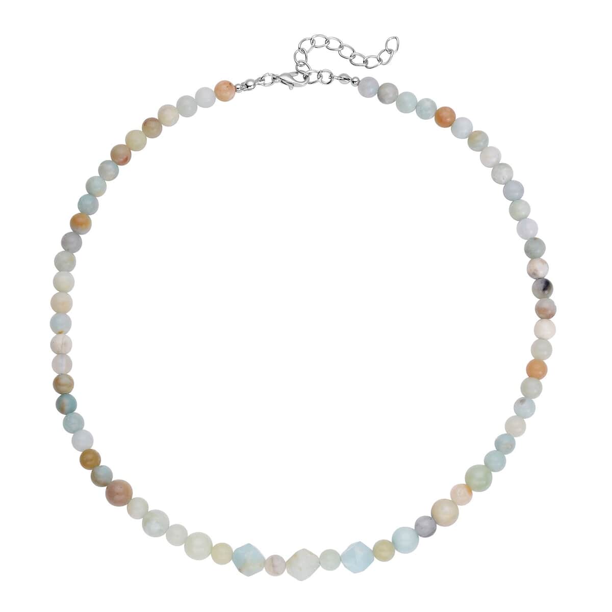 Multi Color Amazonite Beaded Necklace 18-20 Inches in Silvertone 138.50 ctw image number 0