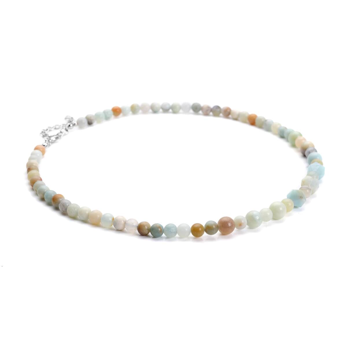 Multi Color Amazonite Beaded Necklace 18-20 Inches in Silvertone 138.50 ctw image number 2