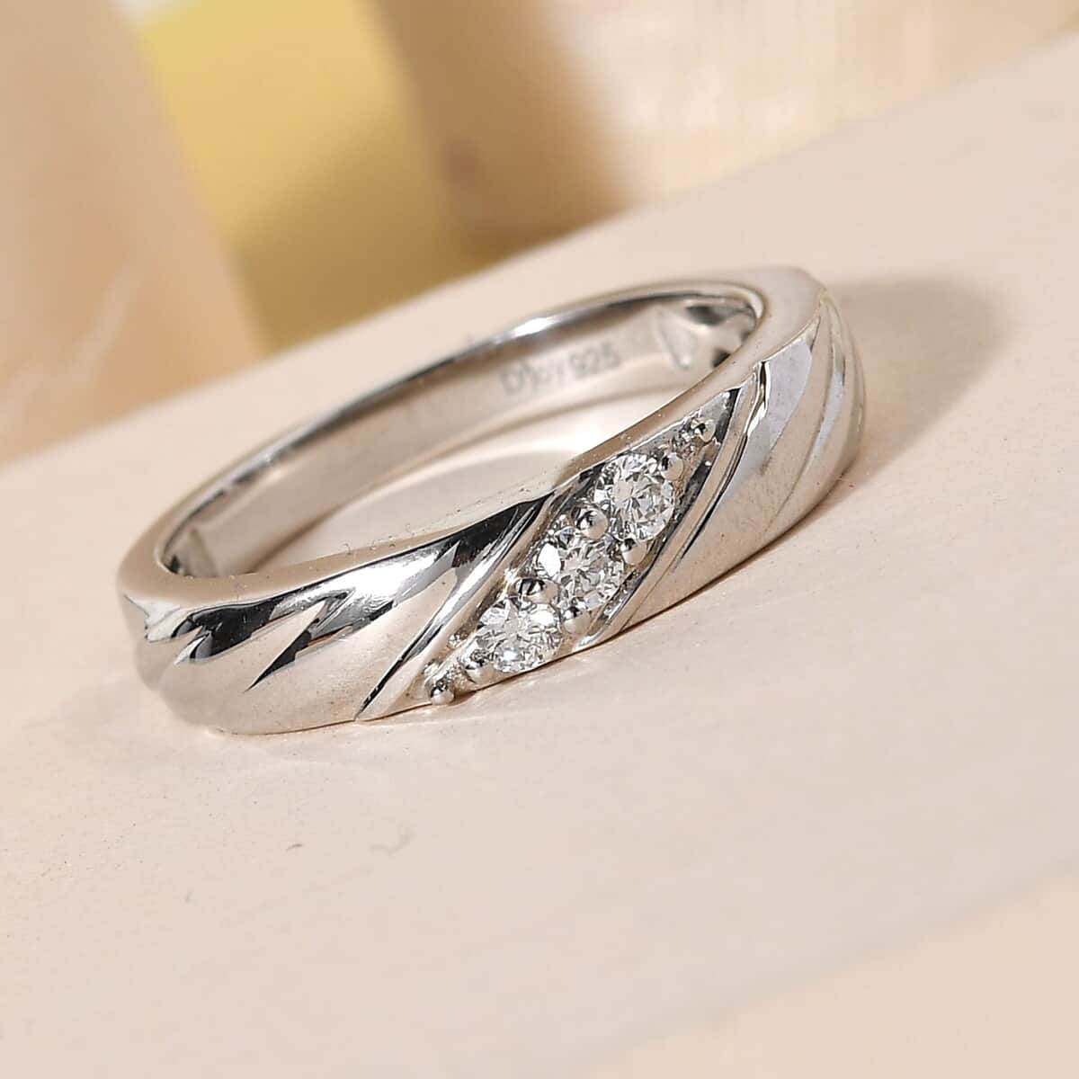Lab Grown Diamond G-H I1 Band Ring in Platinum Over Sterling Silver 0.20 ctw image number 1
