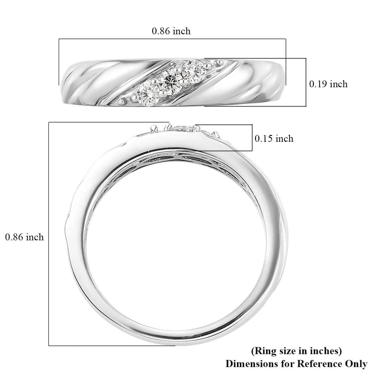 Lab Grown Diamond G-H I1 Band Ring in Platinum Over Sterling Silver 0.20 ctw image number 5