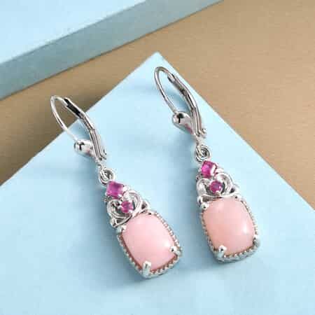 Peruvian Pink Opal and Niassa Ruby Lever Back Earrings in Platinum Over Sterling Silver 1.65 ctw image number 1