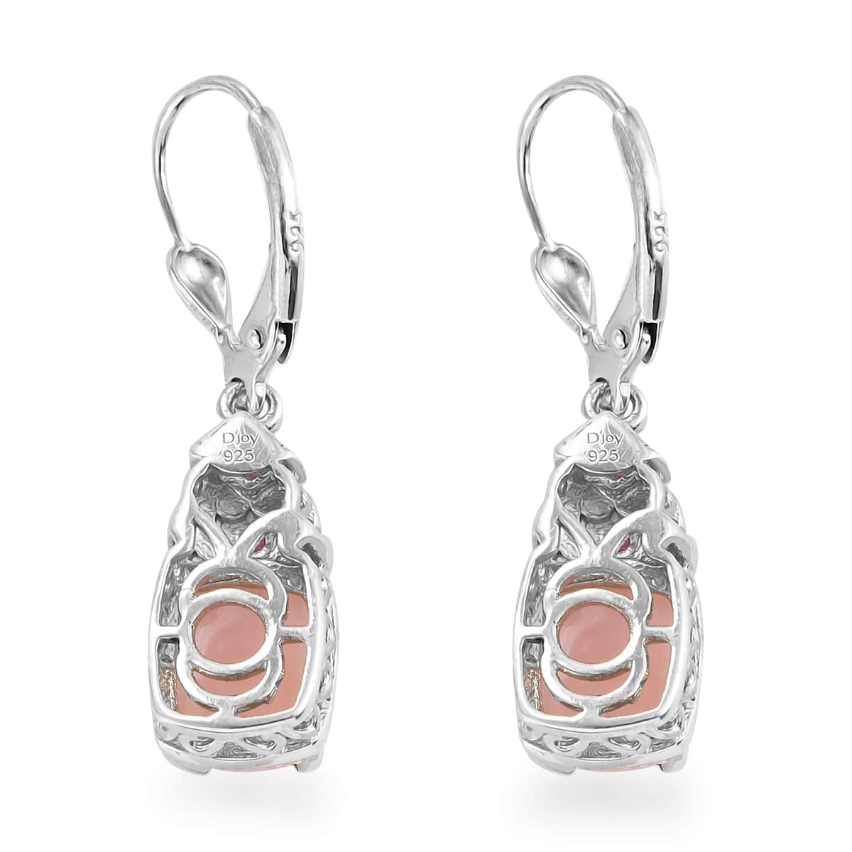 Peruvian Pink Opal and Niassa Ruby Lever Back Earrings in Platinum Over Sterling Silver 1.65 ctw image number 4