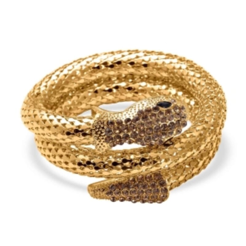 Black Resin and Champagne Austrian Crystal 0.20 ctw Bracelet in Goldtone (6.50 In)