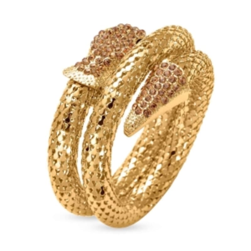 Black Resin and Champagne Austrian Crystal 0.20 ctw Bracelet in Goldtone (6.50 In)