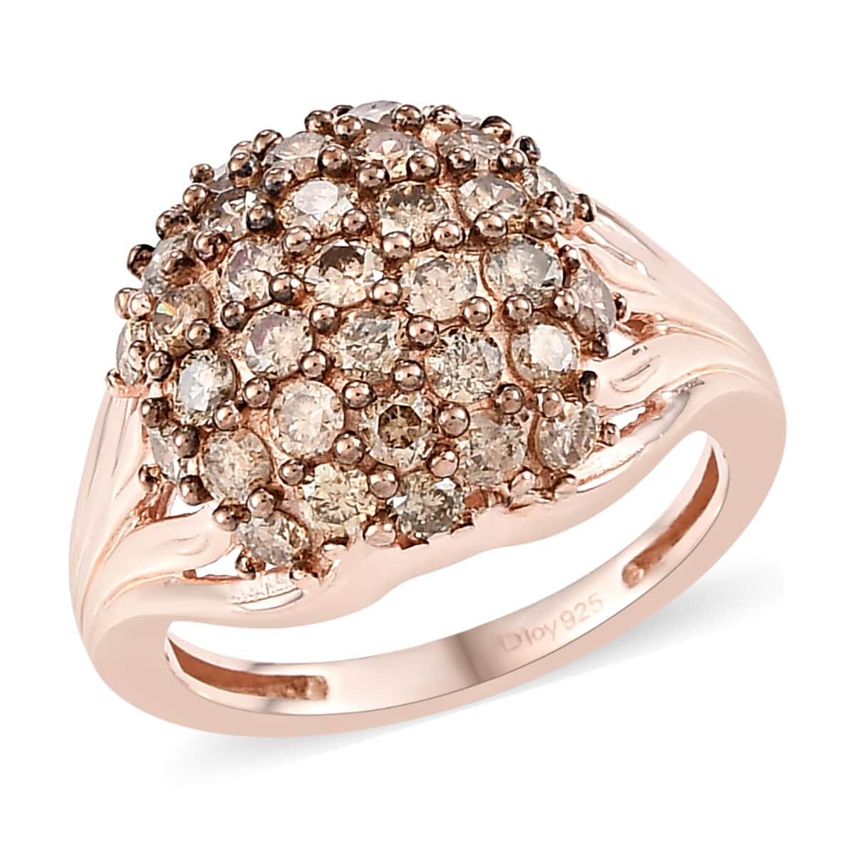 Natural Champagne Diamond Cluster Ring in Rhodium and Vermeil Rose Gold Over Sterling Silver (Size 9.0) 2.00 ctw image number 0