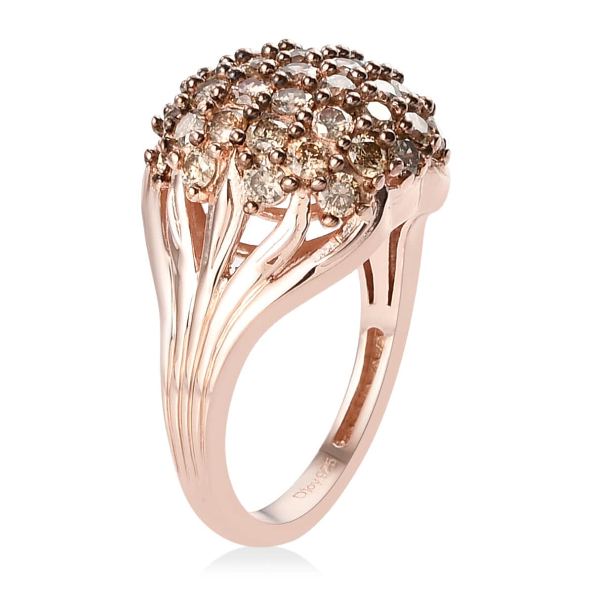 Natural Champagne Diamond Cluster Ring in Rhodium and Vermeil Rose Gold Over Sterling Silver (Size 9.0) 2.00 ctw image number 3