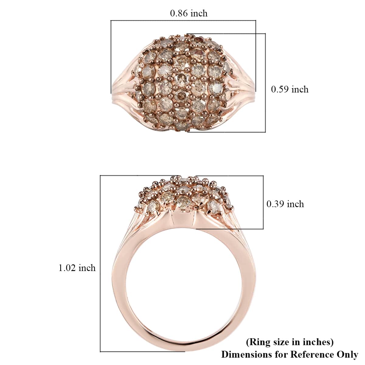 Natural Champagne Diamond Cluster Ring in Rhodium and Vermeil Rose Gold Over Sterling Silver (Size 9.0) 2.00 ctw image number 5