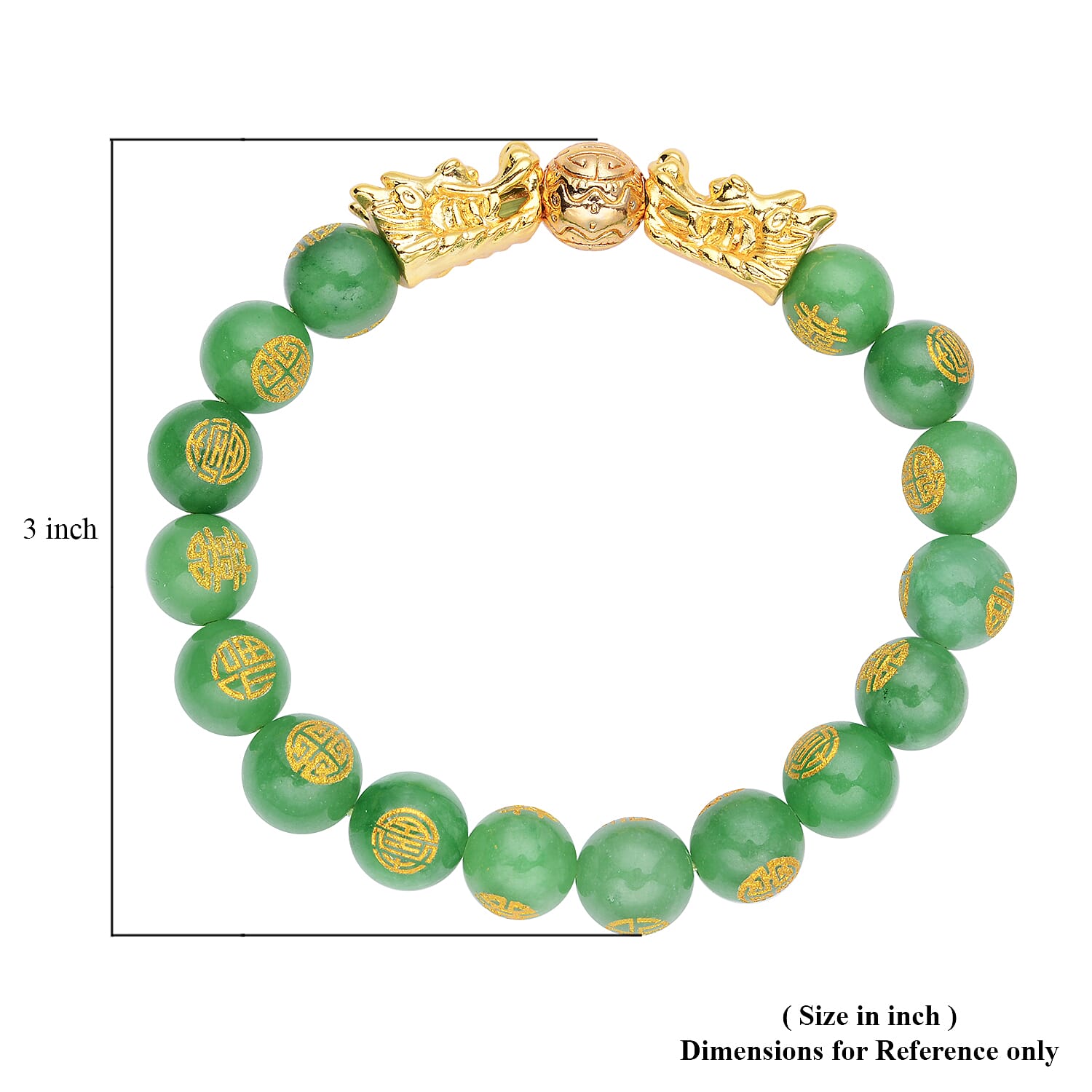 Green Jade (D) Carved Feng Shui Dragon Stretch Bracelet in Goldtone 112.00 ctw