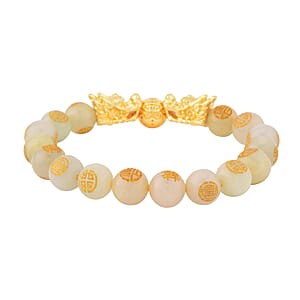 White Jade Carved Feng Shui Dragon Stretch Bracelet in Goldtone 112.00 ctw