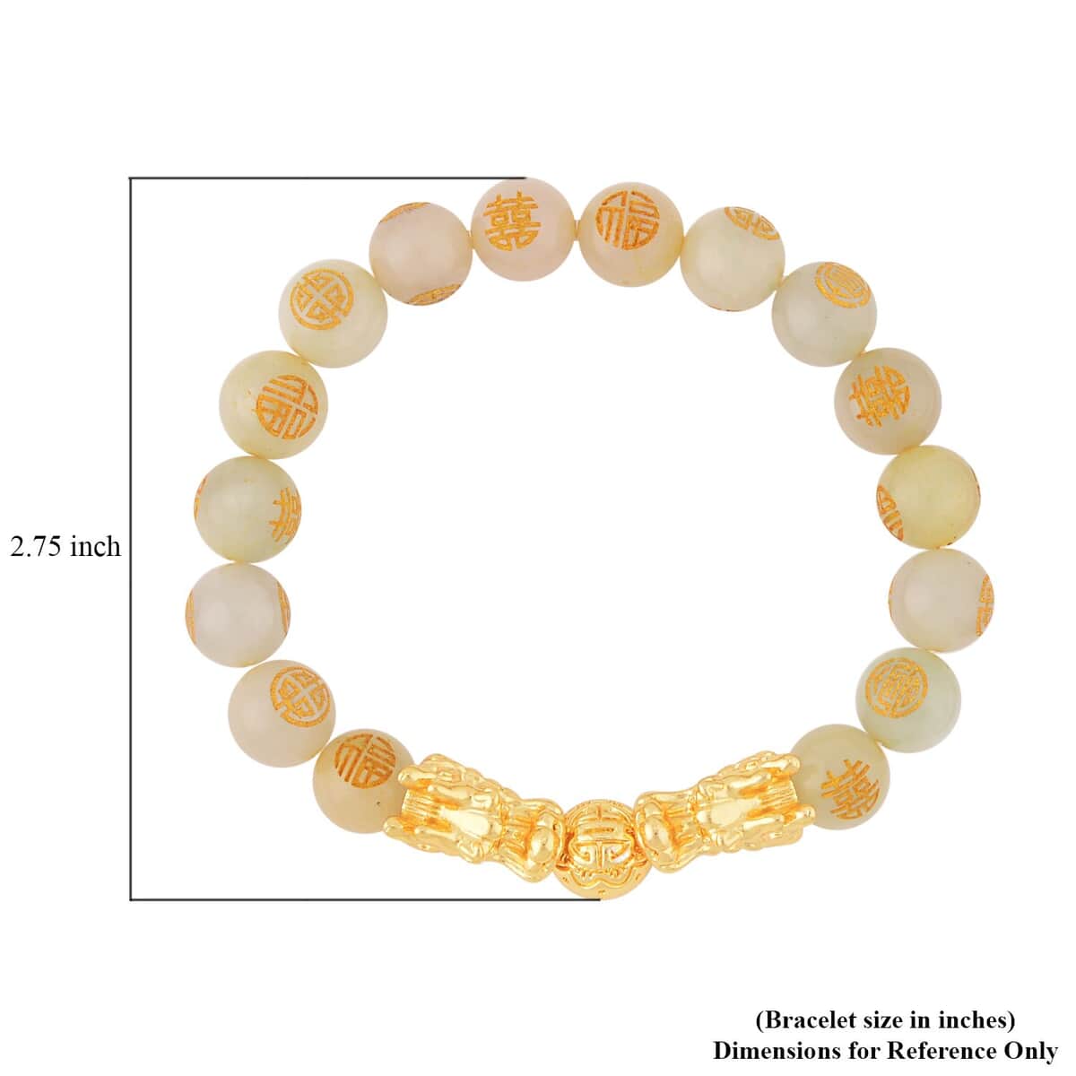 White Jade Carved Feng Shui Dragon Stretch Bracelet in Goldtone 112.00 ctw image number 4