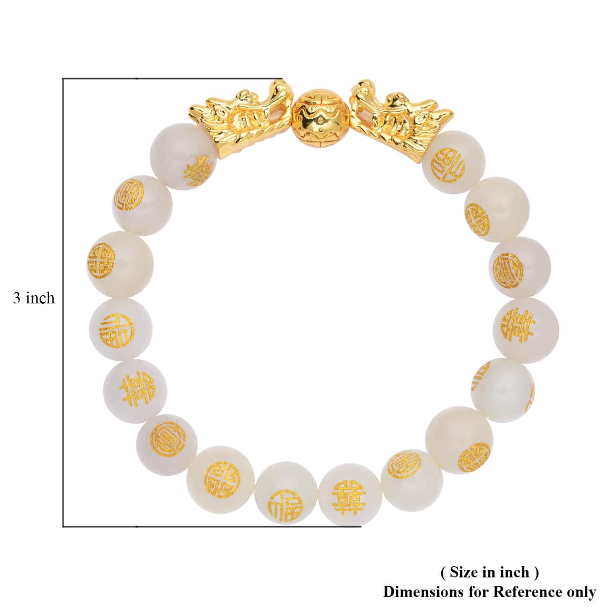 White Jade Carved Feng Shui Dragon Stretch Bracelet in Goldtone 112.00 ctw image number 5