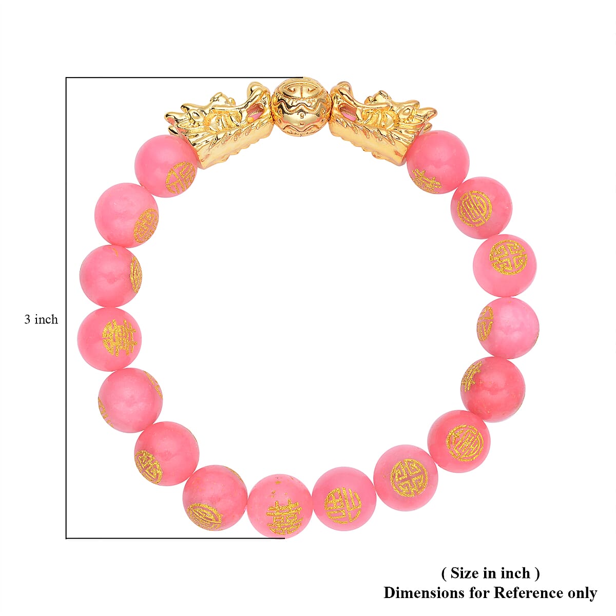 Pink Jade Carved Feng Shui Dragon Stretch Bracelet in Goldtone 112.00 ctw image number 5
