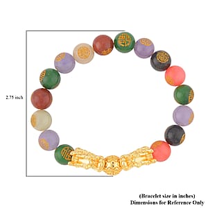 Multi Color Jade (D) Carved Feng Shui Dragon Stretch Bracelet in Goldtone 112.00 ctw