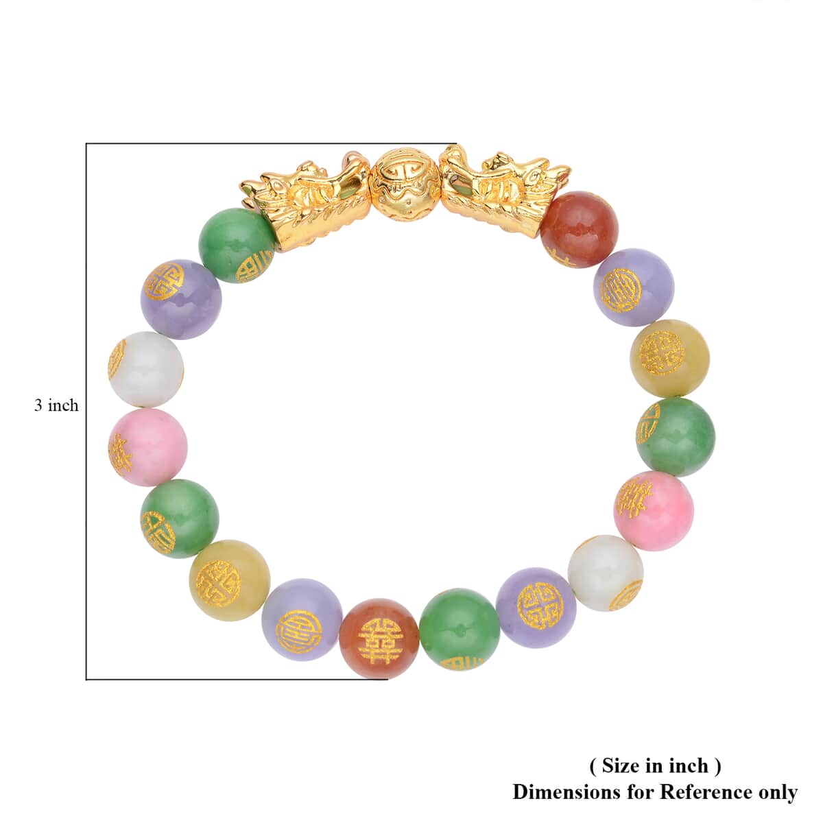 Multi Color Jade (D) Carved Feng Shui Dragon Stretch Bracelet in Goldtone 112.00 ctw image number 5