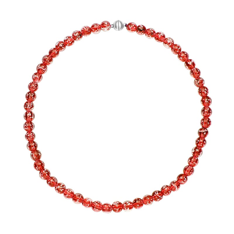 Ankur Treasure Chest Red Color Glow Murano Style Beaded Necklace in Silvertone 20 Inches