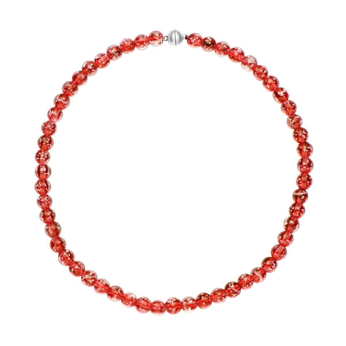 Ankur Treasure Chest Red Color Glow Murano Style Beaded Necklace in Silvertone 20 Inches image number 0