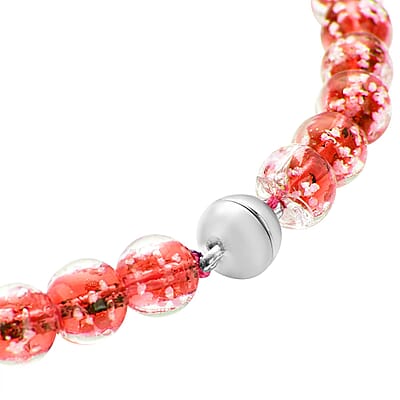 Ankur Treasure Chest Red Color Glow Murano Style Beaded Necklace in Silvertone 20 Inches