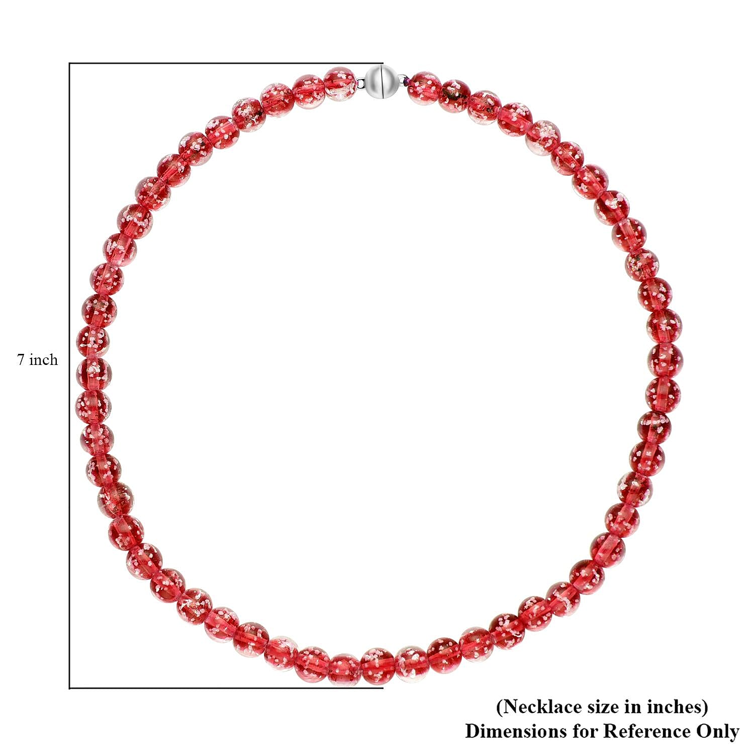 Ankur Treasure Chest Red Color Glow Murano Style Beaded Necklace in Silvertone 20 Inches
