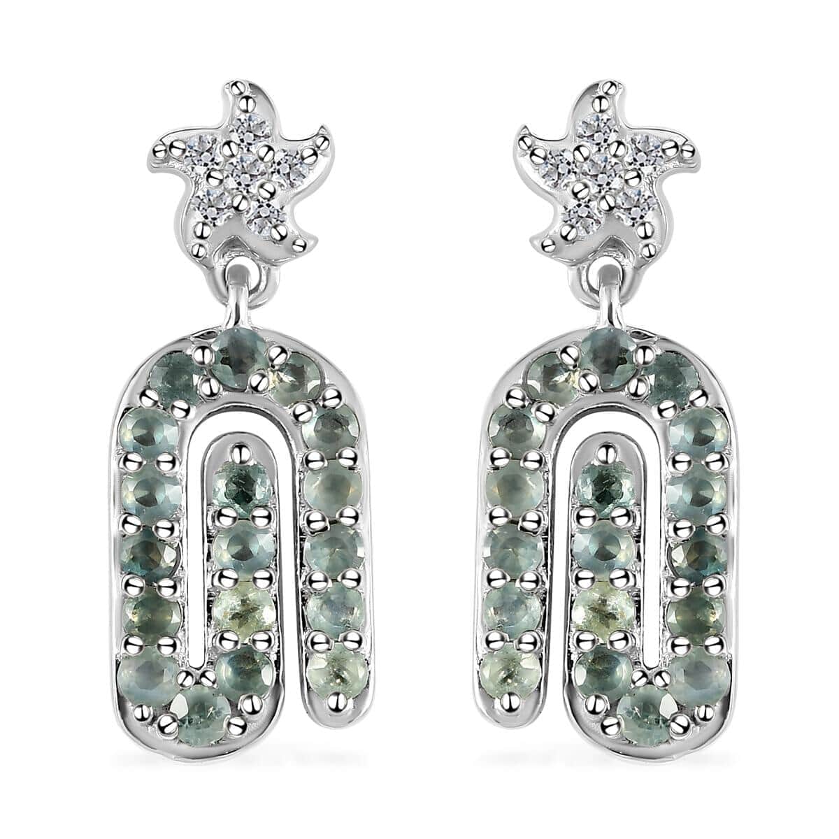 Narsipatnam Alexandrite and White Zircon Paper Clip Dangling Earrings in Platinum Over Sterling Silver 1.10 ctw image number 0
