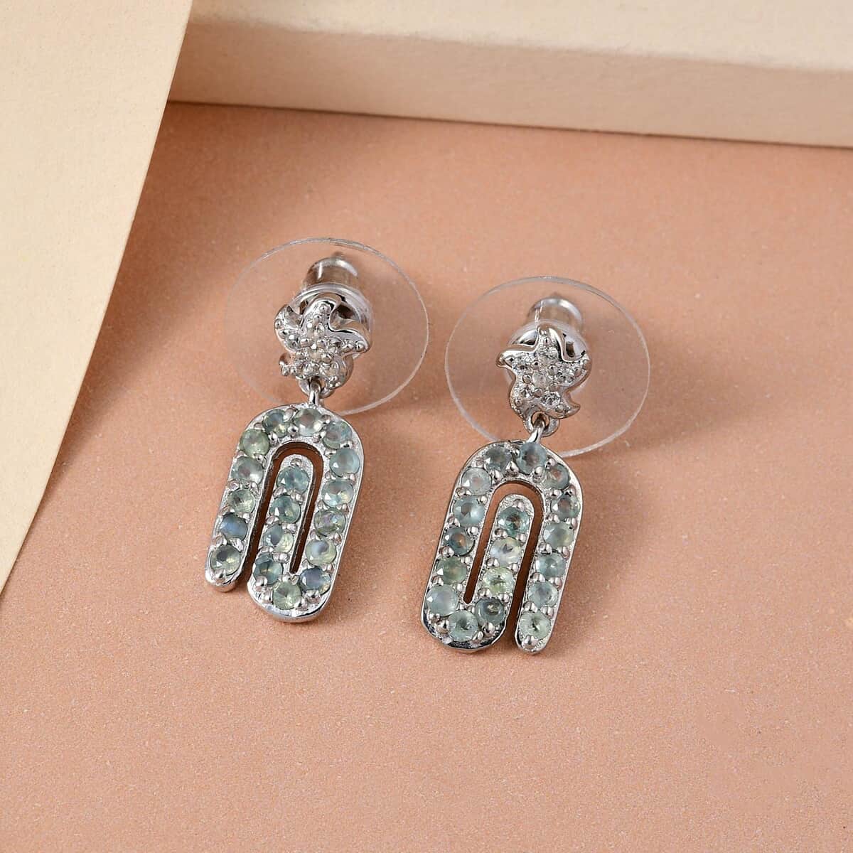 Narsipatnam Alexandrite and White Zircon Paper Clip Dangling Earrings in Platinum Over Sterling Silver 1.10 ctw image number 1