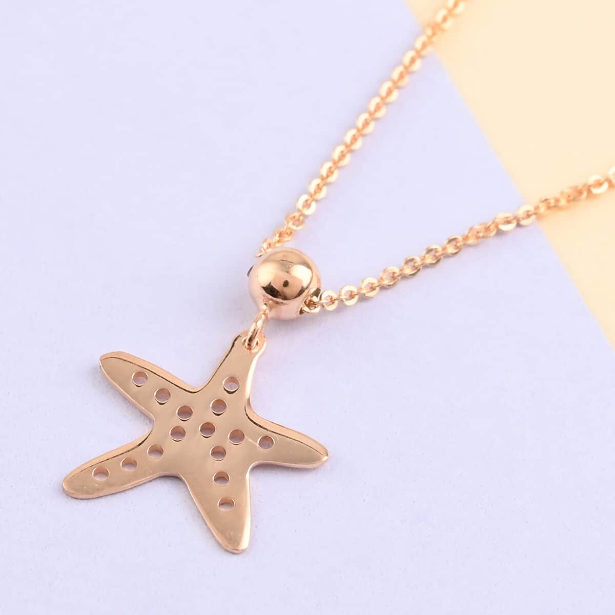 14K Rose Gold Over Sterling Silver Starfish Necklace 20 Inches 2.30 Grams image number 1