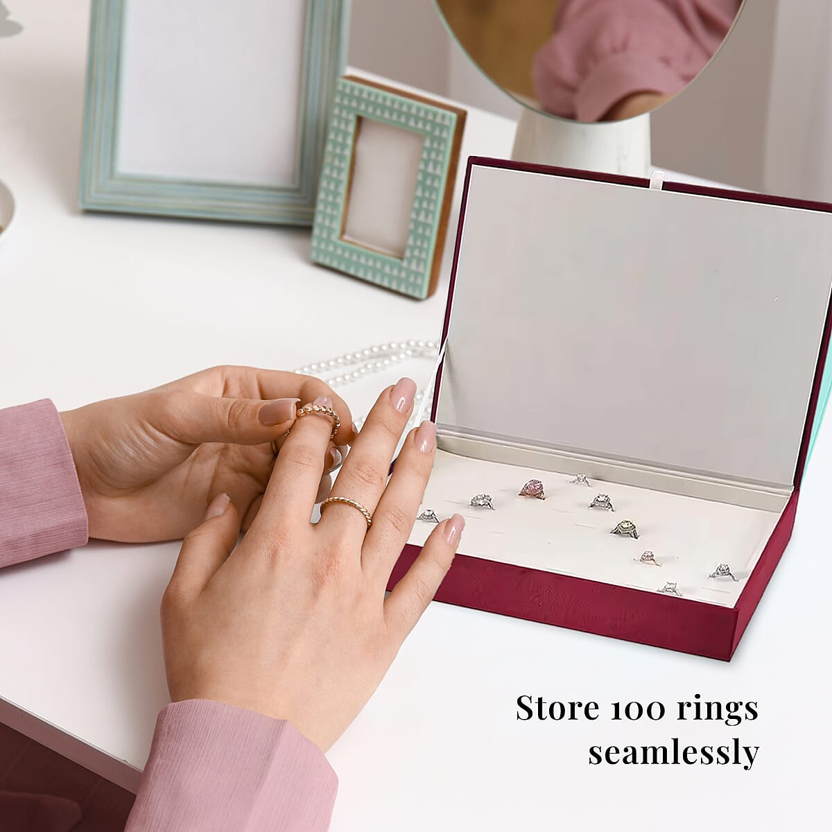 Burgundy High Quality Jewelry Box For Ring 100pcs with Anti Tarnish Lining image number 2