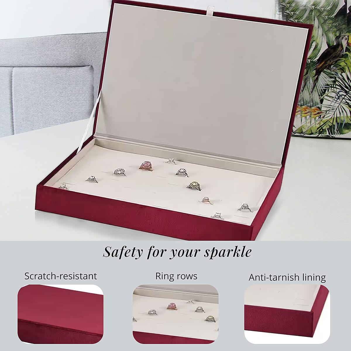 Burgundy High Quality Jewelry Box For Ring 100pcs with Anti Tarnish Lining image number 3
