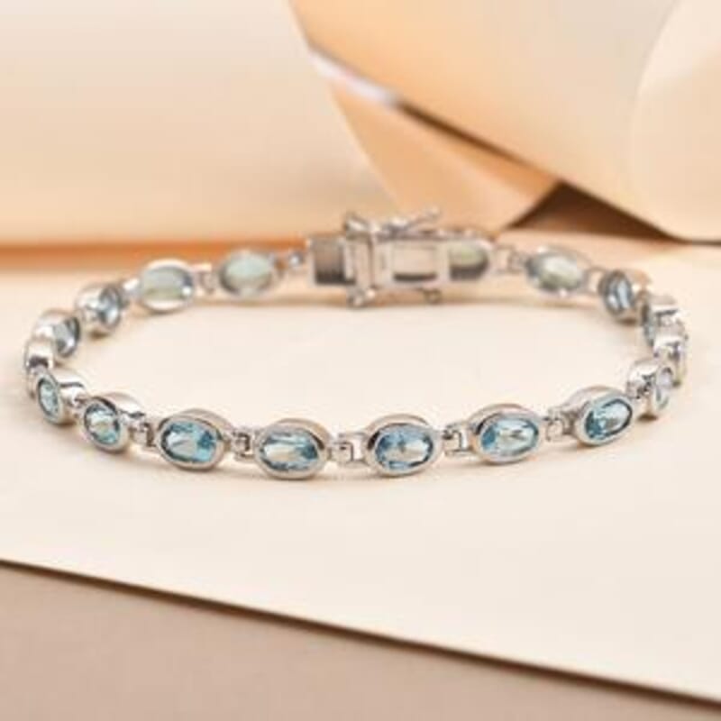 Swiss Blue Topaz 9.50 ctw Bracelet in Platinum Over Sterling Silver (8.0 In)