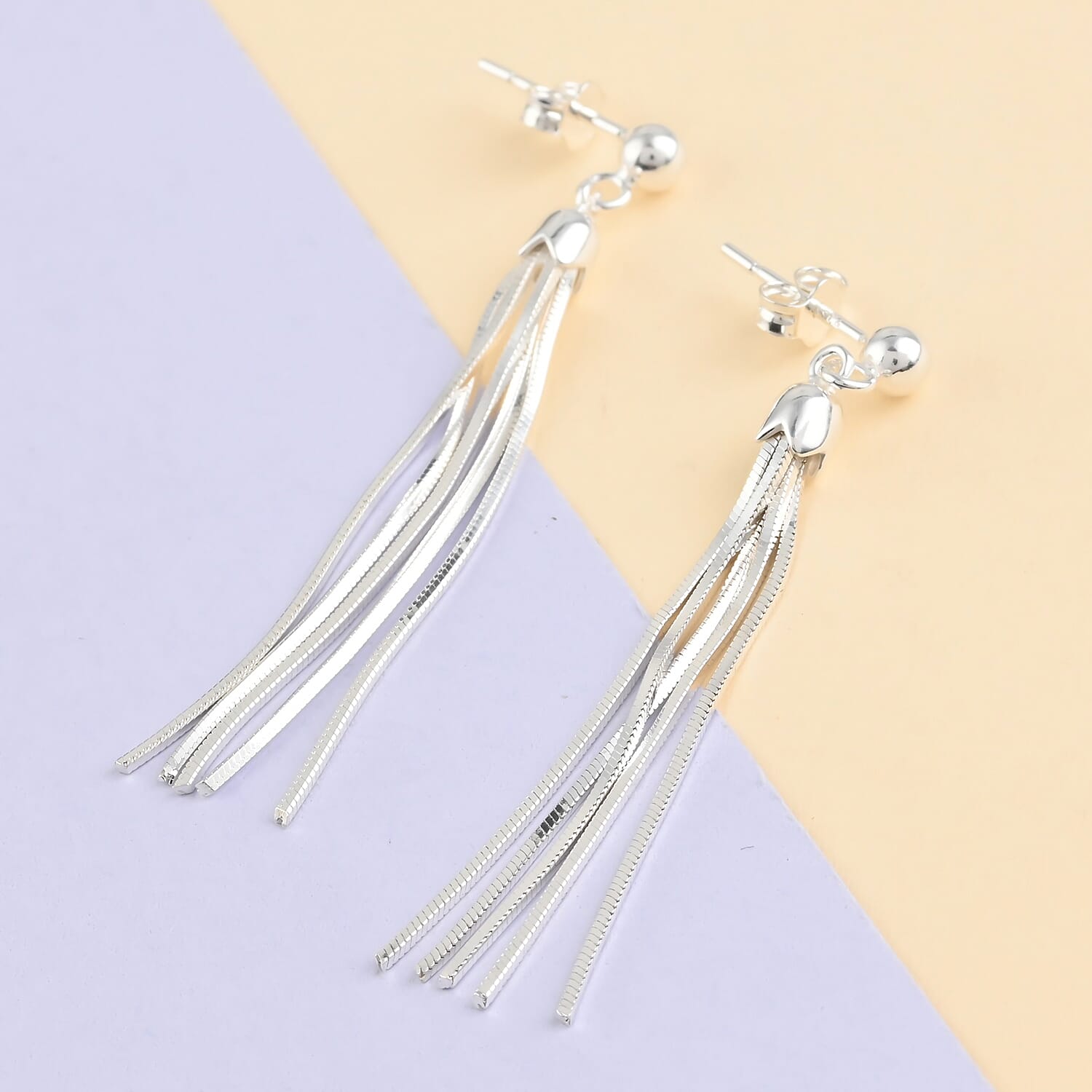 Sterling Silver Fringe tassel Dangle Earrings 3.30 Grams