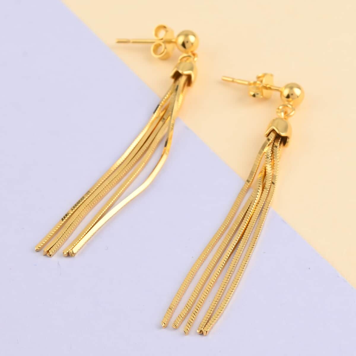 14K Yellow Gold Plated Sterling Silver Fringe tassel Dangle Earrings 3.30 Grams image number 1