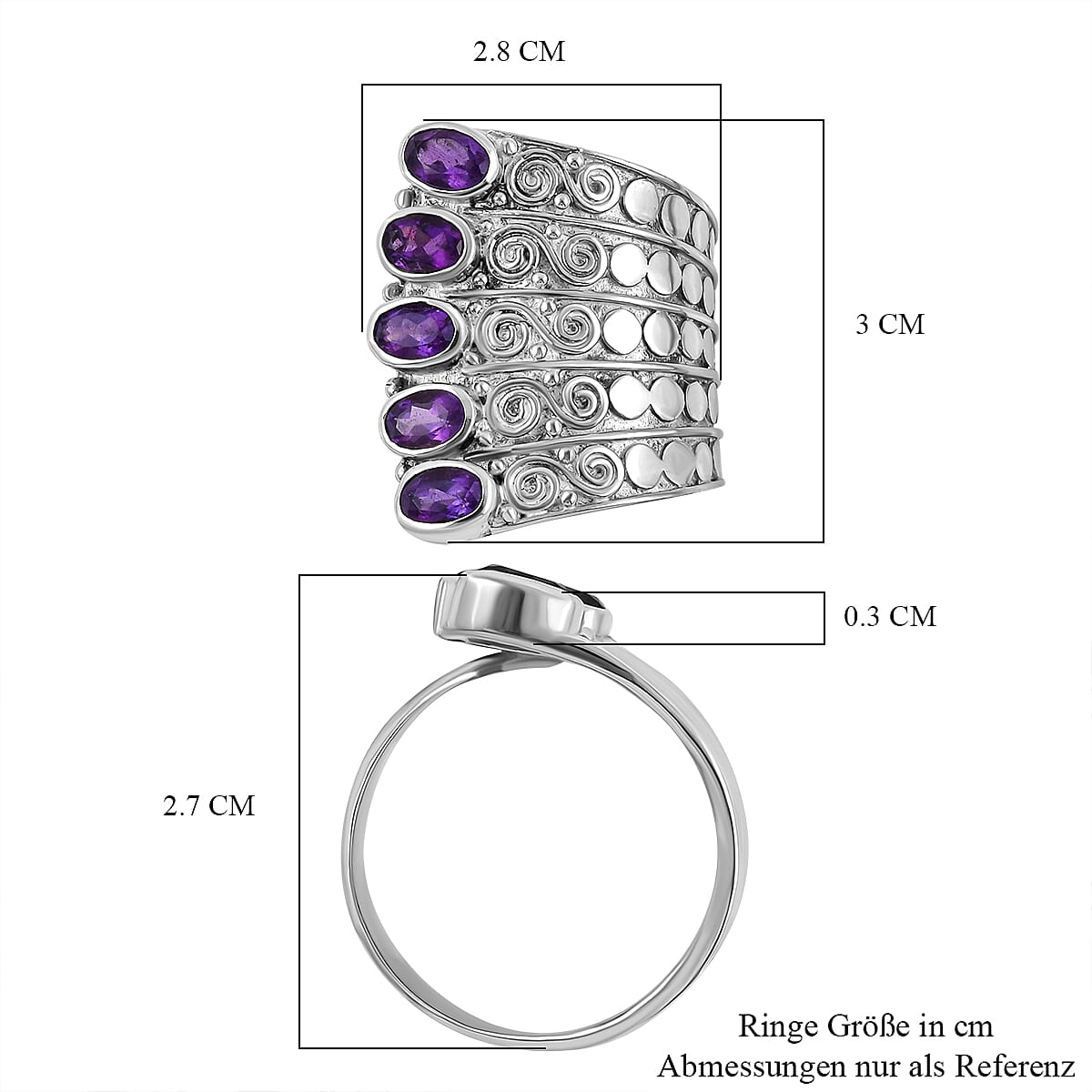 African Amethyst 42.00 ctw Ring in Sterling Silver (Size 5.5) (11.94 g)