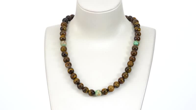 Yellow Tiger's Eye Necklace, Peru Turquoise Necklace, 18 Inches Necklace, Sterling Silver Necklace, Beaded Necklace, Lobster Claw Clasp Necklace 353.50 ctw