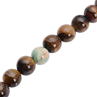 Yellow Tiger's Eye Necklace, Peru Turquoise Necklace, 18 Inches Necklace, Sterling Silver Necklace, Beaded Necklace, Lobster Claw Clasp Necklace 353.50 ctw
