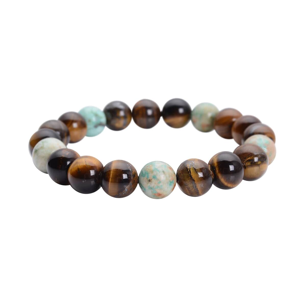 Yellow Tiger's Eye and Peru Turquoise 9-11mm Beaded Stretch Bracelet 148.50 ctw image number 0